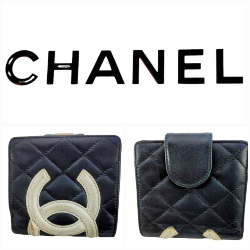 CHANEL BLACK/RED/WHITE FOLD-OVER WALLET, AUTHENTIC